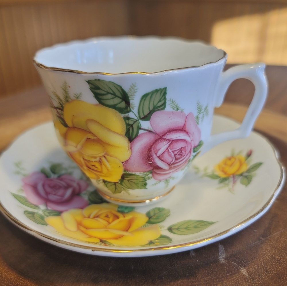 VTG Queen's Bone China Teacup and Saucer Set